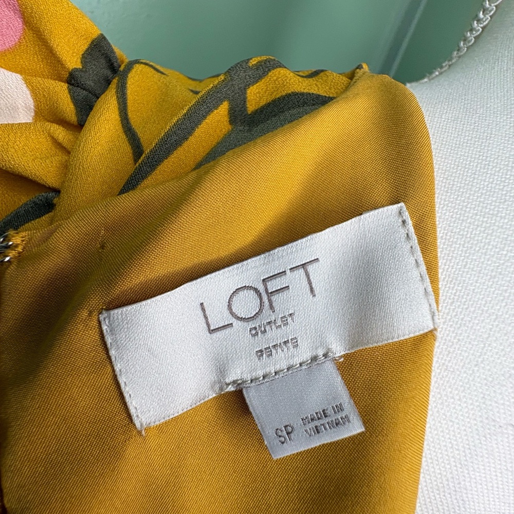 LOFT Mustard Floral Mini Dress Small Petite - Picture 7 of 9